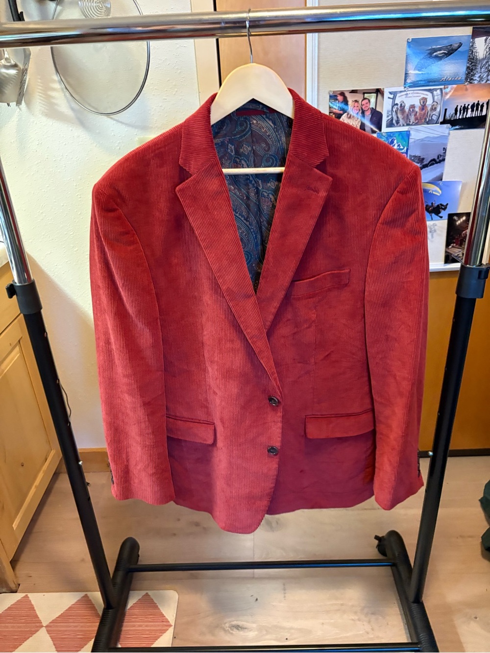 Lauren Ralph Lauren Men's Red Corduroy Blazer 44R- Classic Single-Breasted Style